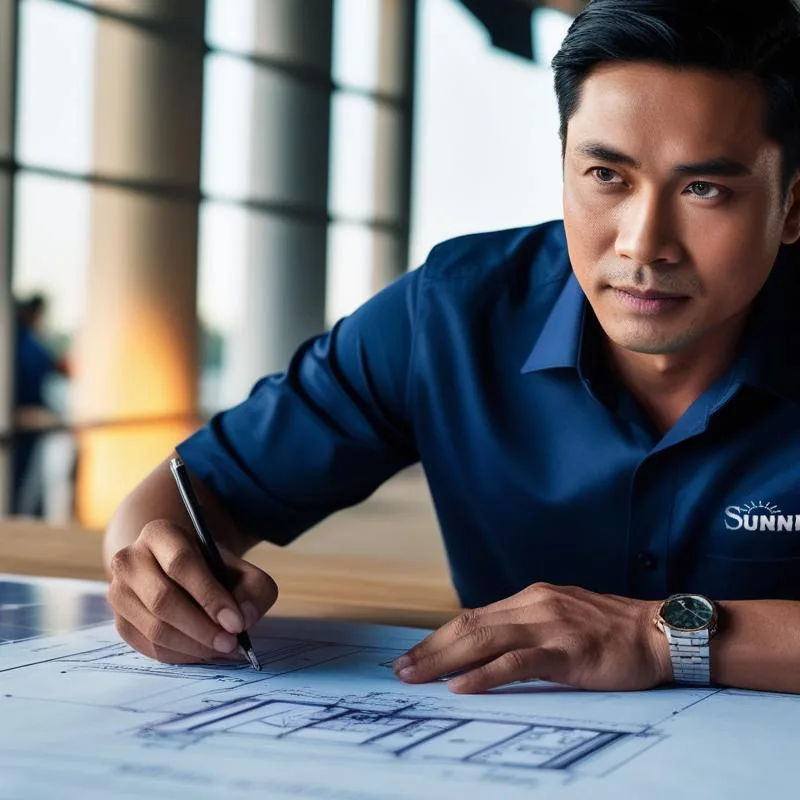เกี่ยวกับ 3 วิศวกรพลังงานแสงอาทิตย์จาก Sunnergy กำลังออกแบบระบบติดตั้งโซลาร์เซลล์